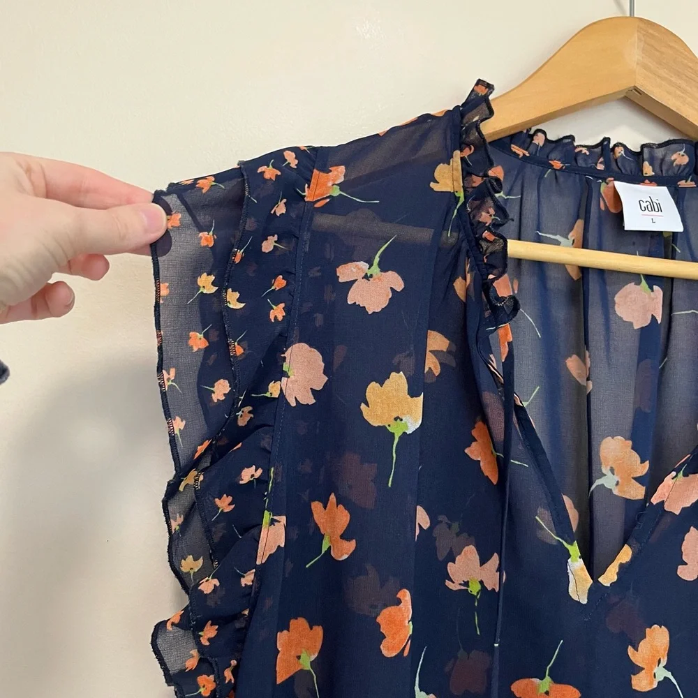 Cabi Floral Sunset Kiss Sheer Blouse - Size L - Picture 5 of 13